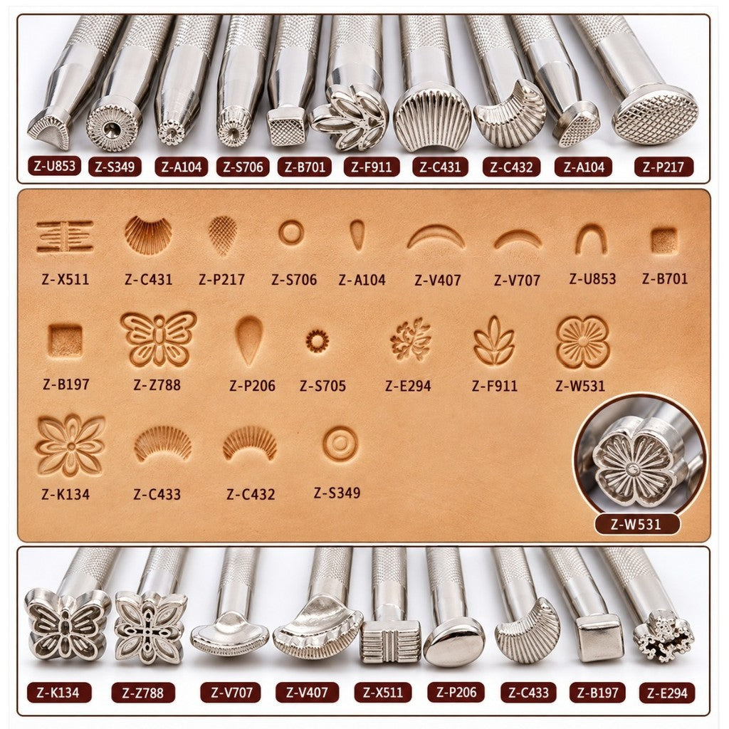 20Pcs Leather Craft Stamping Tools Set Leather Carving Punch Tool Kit for DIY Handmade Embossing