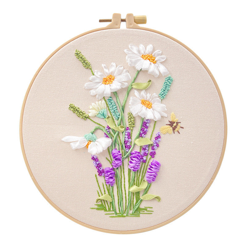 DIY 3D Ribbon Embroidery Kit | European Floral Hand Embroidery Set with Threads & Needles | Home Wall Decor for Beginner