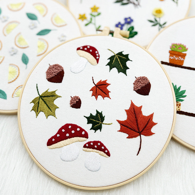 European Floral Embroidery DIY Kit | 3D Botanical Needlework Small Art Beginner-Friendly Starter Set- Set Sulaman Tangan
