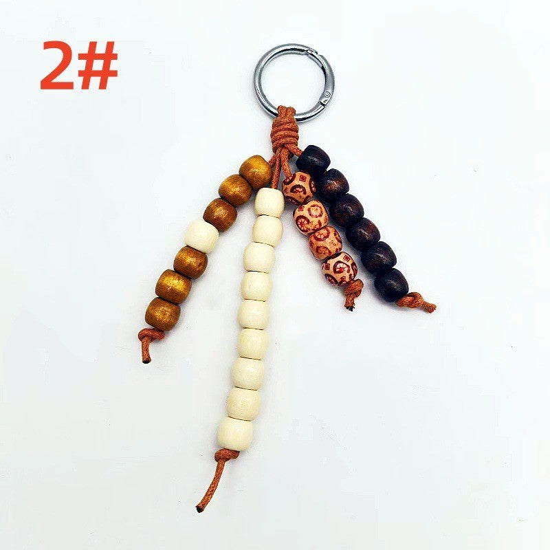 Vintage Boho Wooden Bead Bag Charm Keychain – Handmade Tassel Pendant for Handbags, Backpacks & Car Keys