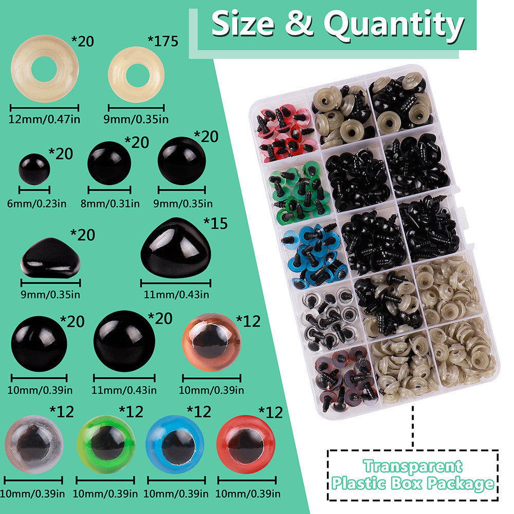 1 Box - Safety Eyes & Noses DIY Craft Accessories Set for Dolls, Teddy Bears & Plush Toys – Assorted Sizes Box
