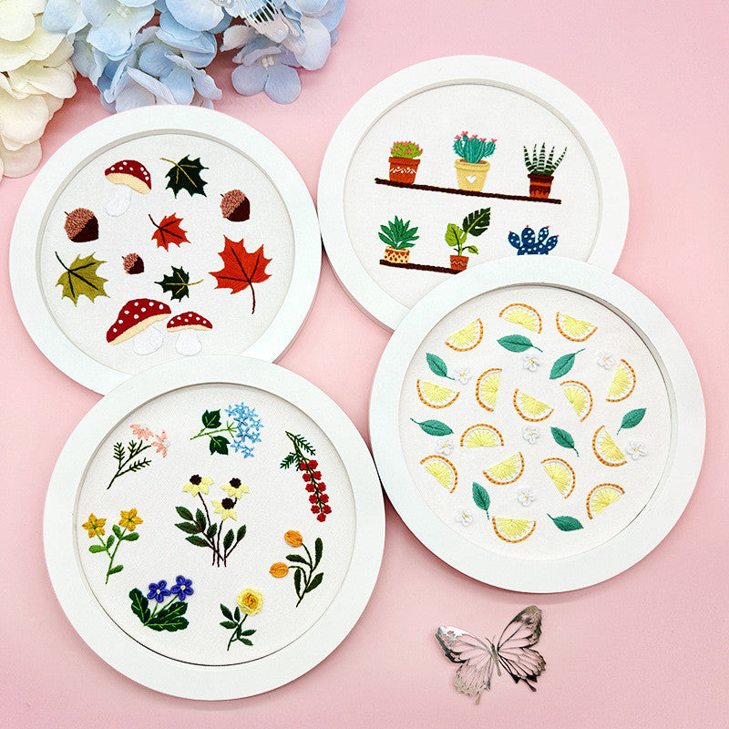 European Floral Embroidery DIY Kit | 3D Botanical Needlework Small Art Beginner-Friendly Starter Set- Set Sulaman Tangan