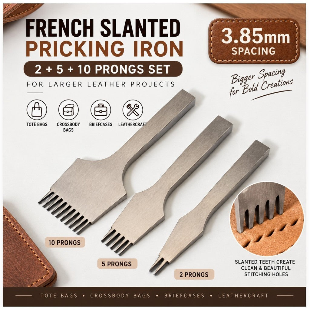 Leather Punch Chisel French Slanted Flat Pricking Iron 2.7/3.0/3.38/3.85mm Leather Craft Stitching Tool Alat Tebuk Kulit