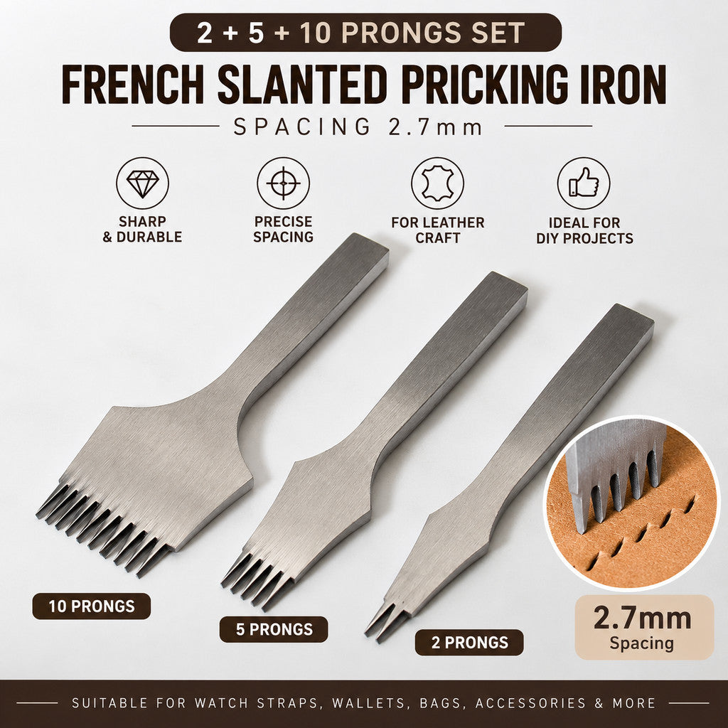 Leather Punch Chisel French Slanted Flat Pricking Iron 2.7/3.0/3.38/3.85mm Leather Craft Stitching Tool Alat Tebuk Kulit