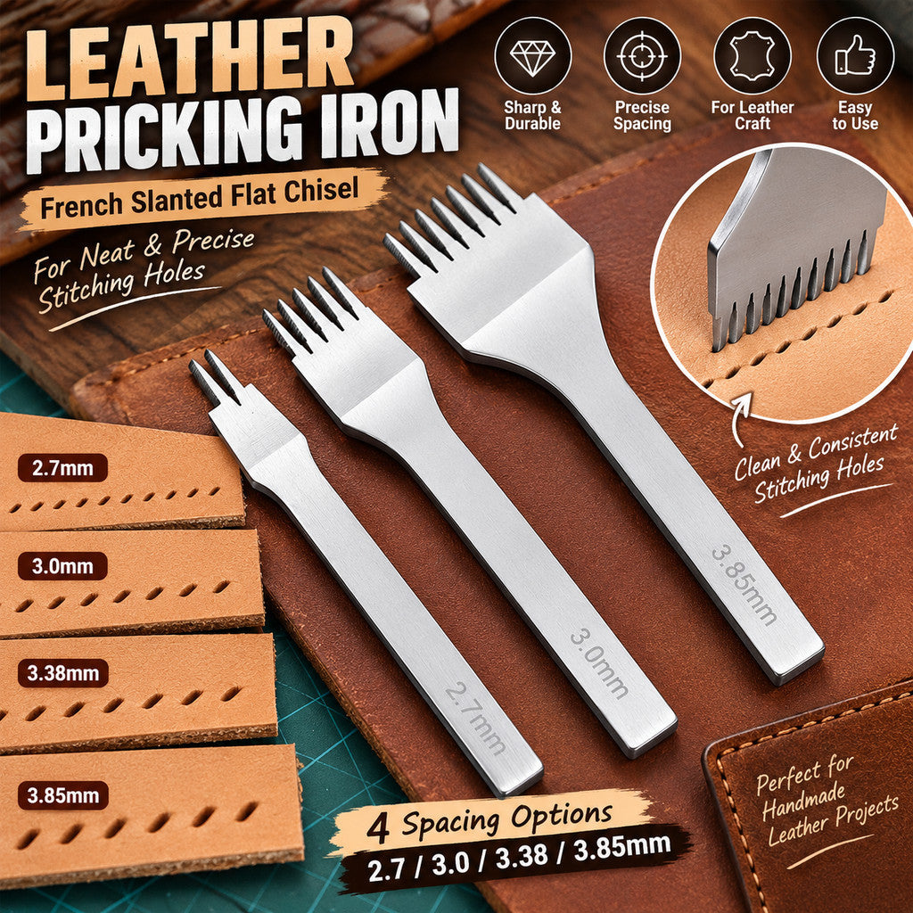Leather Punch Chisel French Slanted Flat Pricking Iron 2.7/3.0/3.38/3.85mm Leather Craft Stitching Tool Alat Tebuk Kulit