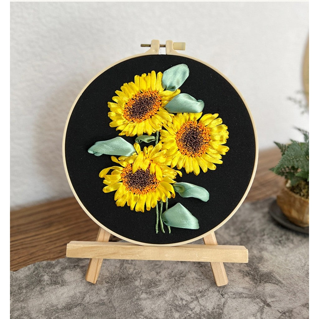DIY 3D Ribbon Embroidery Kit | European Floral Hand Embroidery Set with Threads & Needles | Home Wall Decor for Beginner
