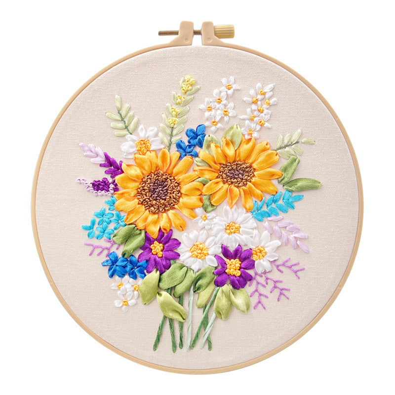 DIY 3D Ribbon Embroidery Kit | European Floral Hand Embroidery Set with Threads & Needles | Home Wall Decor for Beginner