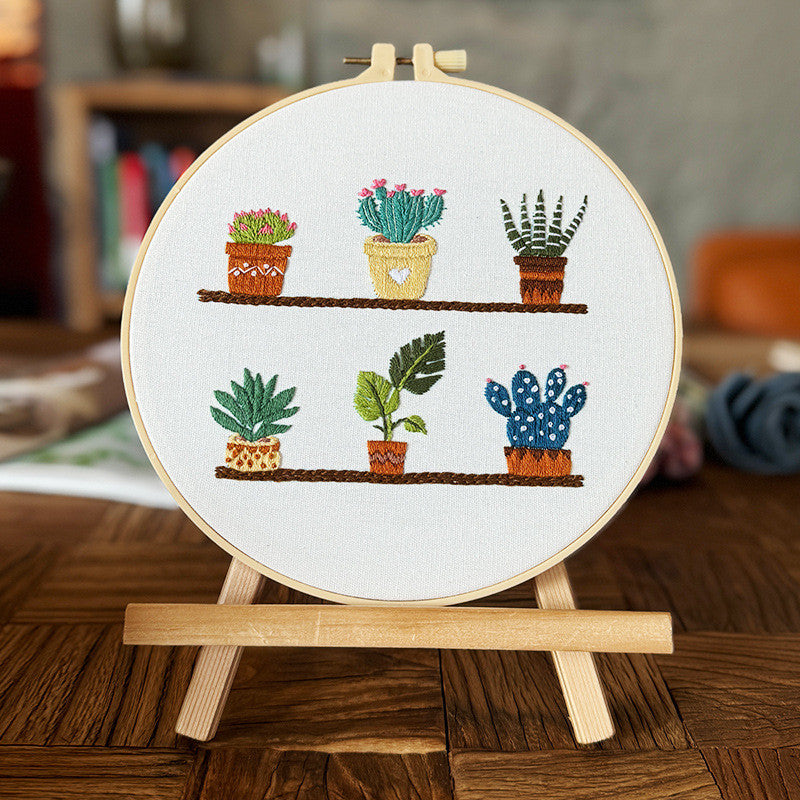 European Floral Embroidery DIY Kit | 3D Botanical Needlework Small Art Beginner-Friendly Starter Set- Set Sulaman Tangan