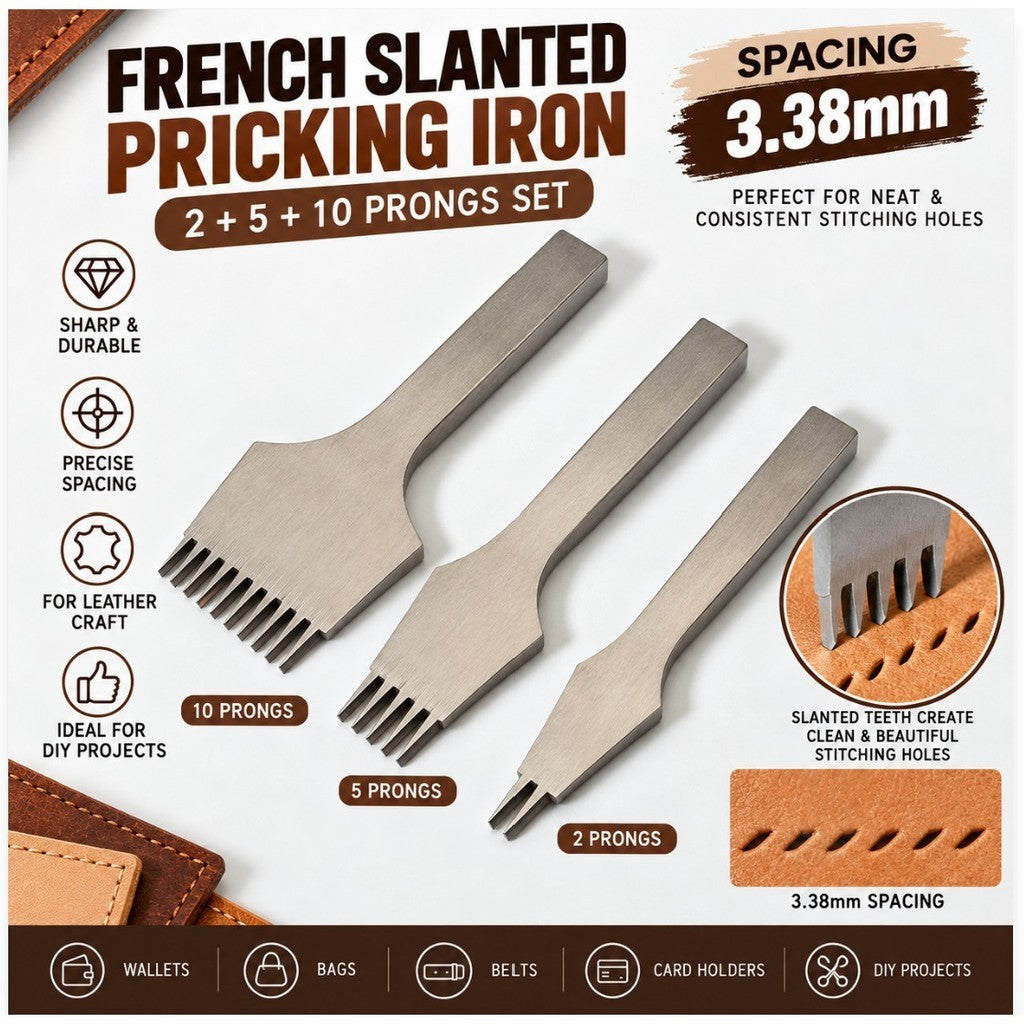 Leather Punch Chisel French Slanted Flat Pricking Iron 2.7/3.0/3.38/3.85mm Leather Craft Stitching Tool Alat Tebuk Kulit