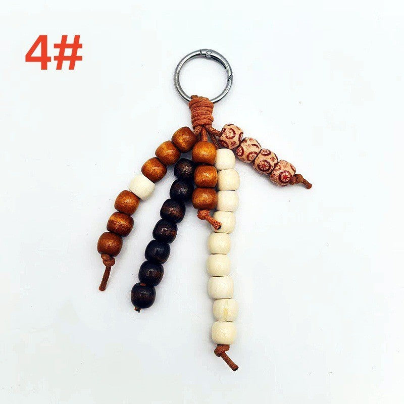 Vintage Boho Wooden Bead Bag Charm Keychain – Handmade Tassel Pendant for Handbags, Backpacks & Car Keys