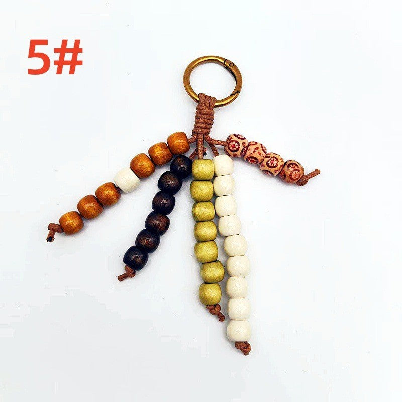 Vintage Boho Wooden Bead Bag Charm Keychain – Handmade Tassel Pendant for Handbags, Backpacks & Car Keys