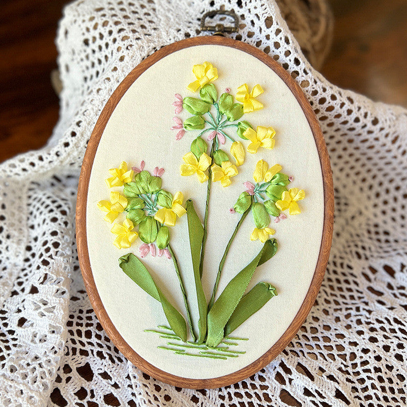 DIY 3D Ribbon Embroidery Kit | European Floral Hand Embroidery Set with Threads & Needles | Home Wall Decor for Beginner