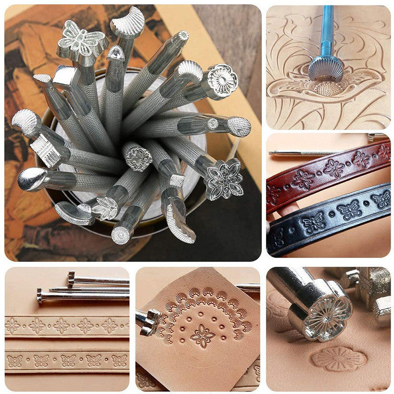 20Pcs Leather Craft Stamping Tools Set Leather Carving Punch Tool Kit for DIY Handmade Embossing