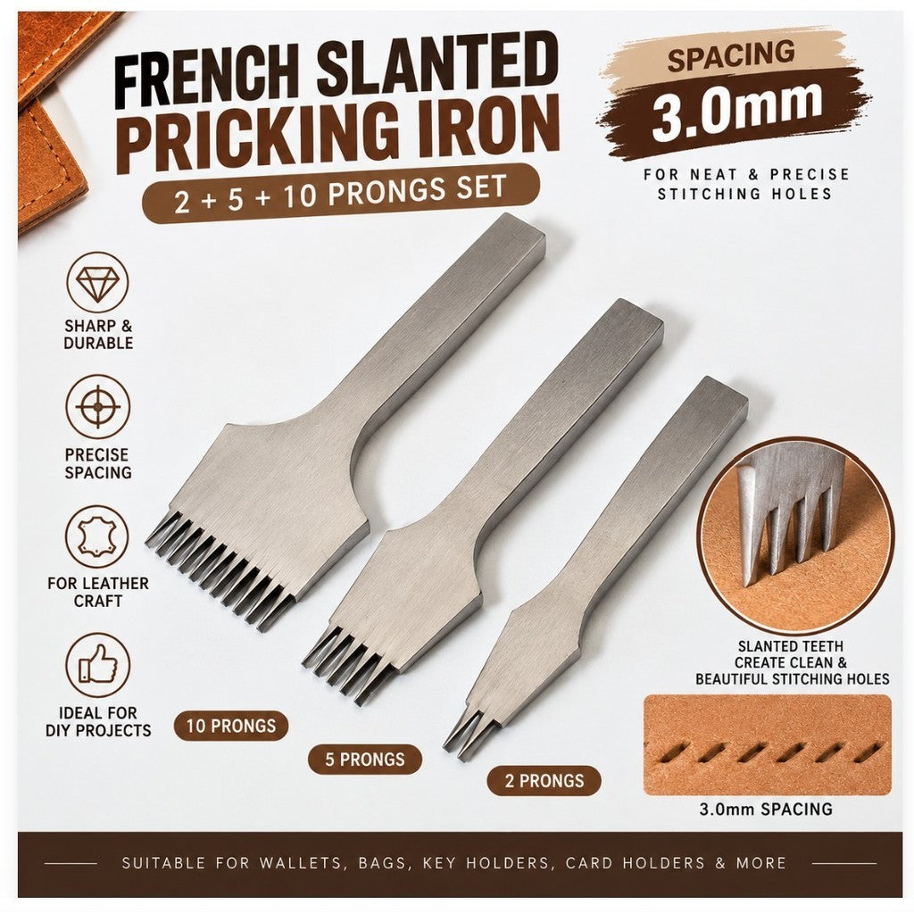 Leather Punch Chisel French Slanted Flat Pricking Iron 2.7/3.0/3.38/3.85mm Leather Craft Stitching Tool Alat Tebuk Kulit