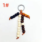 Vintage Boho Wooden Bead Bag Charm Keychain – Handmade Tassel Pendant for Handbags, Backpacks & Car Keys