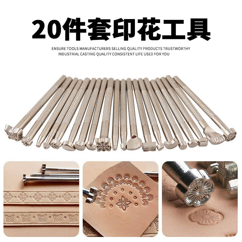 20Pcs Leather Craft Stamping Tools Set Leather Carving Punch Tool Kit for DIY Handmade Embossing