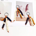 Vintage Boho Wooden Bead Bag Charm Keychain – Handmade Tassel Pendant for Handbags, Backpacks & Car Keys