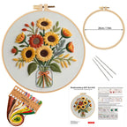 DIY Embroidery Kit Flower Bouquet Pattern | Sunflower Vase Hand Embroidery Starter Kit | Needlework  Set Sulaman Tangan