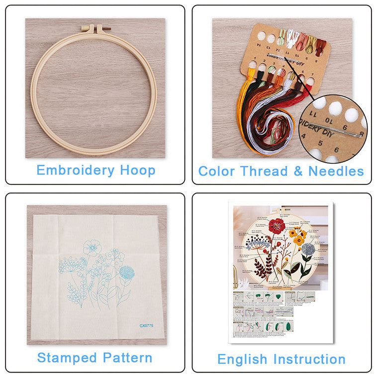 DIY Embroidery Kit Flower Bouquet Pattern | Sunflower Vase Hand Embroidery Starter Kit | Needlework  Set Sulaman Tangan