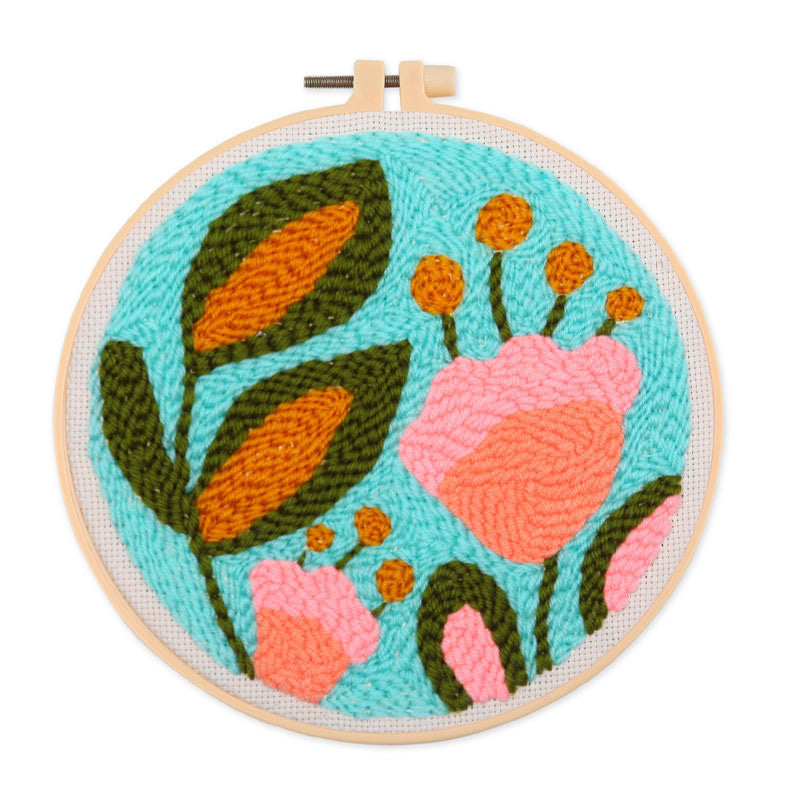 Punch Needle Embroidery Kit with Hoop & Tool | DIY Rug Punch Kit Flower Pattern | Russian Poke Needle Set