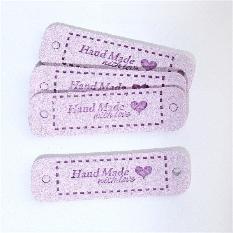 5pcs Handmade Microfiber Label Tag Color Tag 彩色标签handmade爱心两孔压花麂皮绒皮标