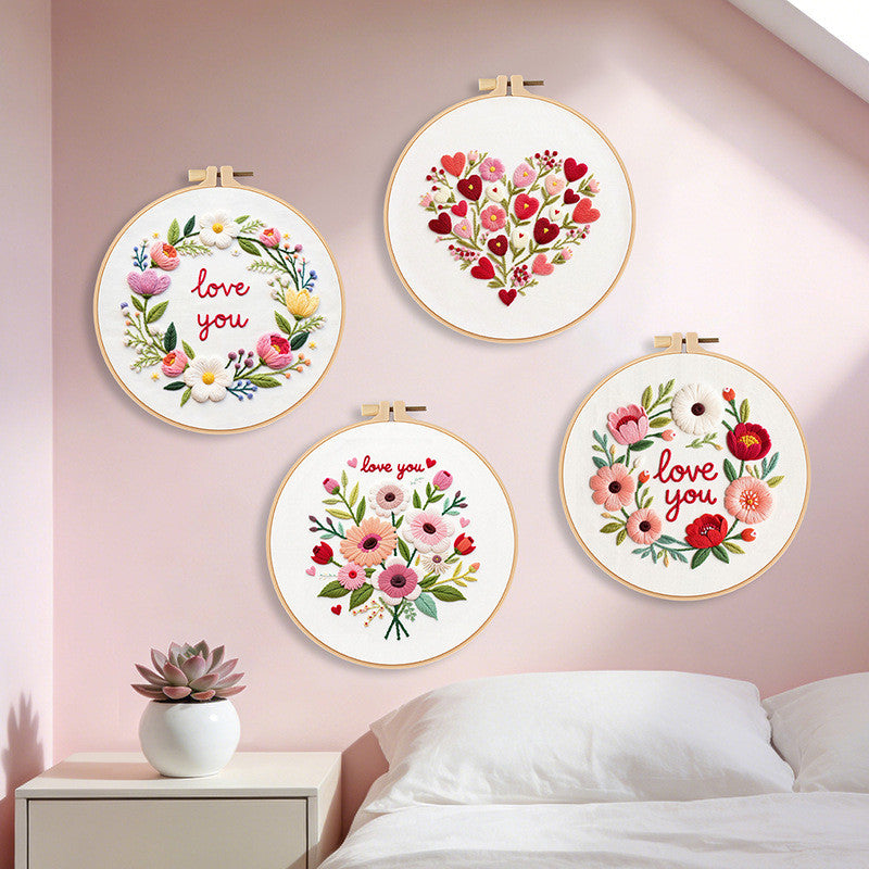 DIY Embroidery Kit Flower Bouquet Pattern | Sunflower Vase Hand Embroidery Starter Kit | Needlework  Set Sulaman Tangan