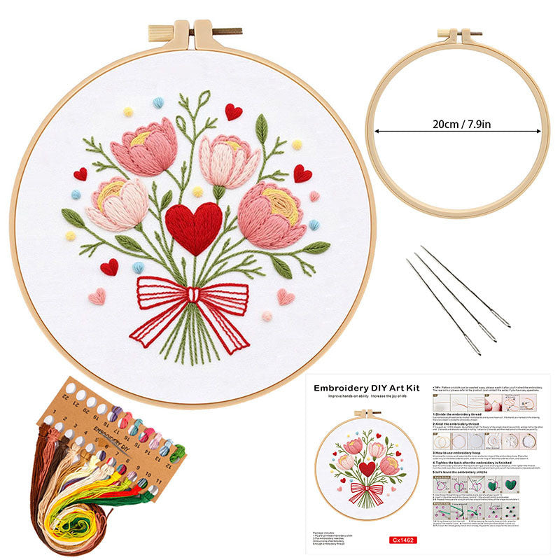 DIY Embroidery Kit Flower Bouquet Pattern | Sunflower Vase Hand Embroidery Starter Kit | Needlework  Set Sulaman Tangan