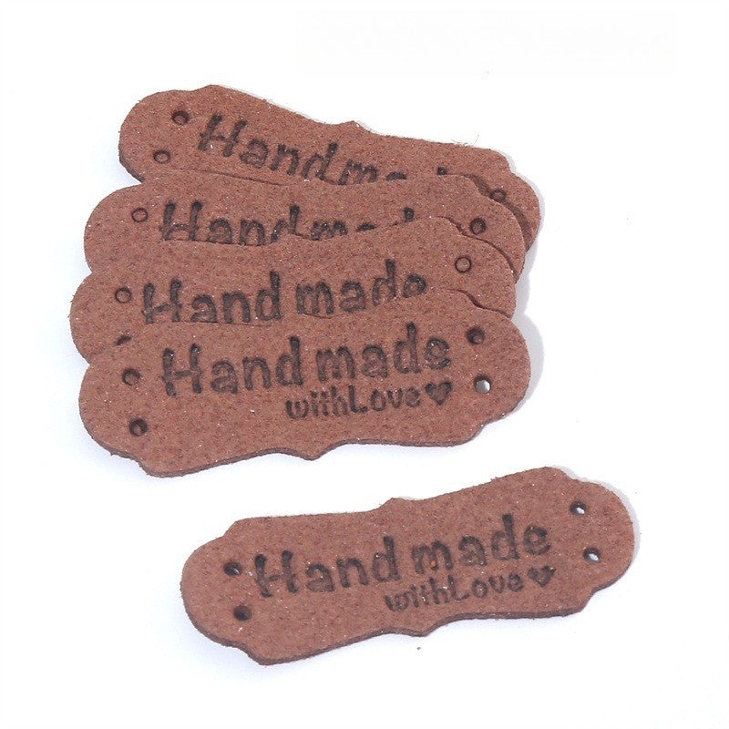 5pcs Handmade Microfiber Label Tag Color Tag 彩色标签handmade花边两孔压花麂皮绒皮标