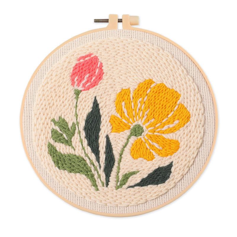 Punch Needle Embroidery Kit with Hoop & Tool | DIY Rug Punch Kit Flower Pattern | Russian Poke Needle Set