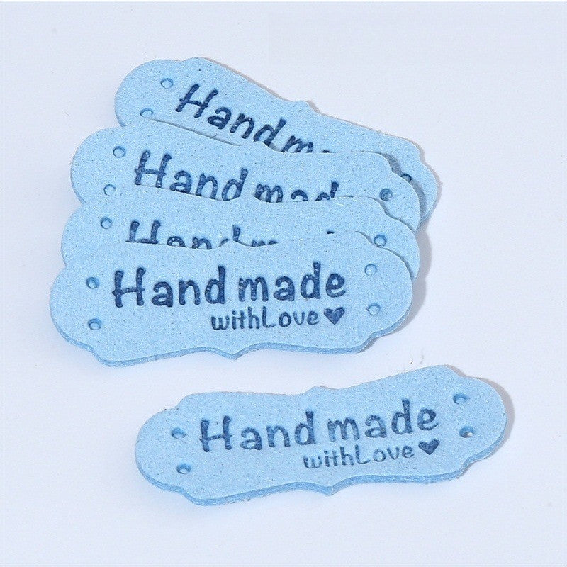 5pcs Handmade Microfiber Label Tag Color Tag 彩色标签handmade花边两孔压花麂皮绒皮标