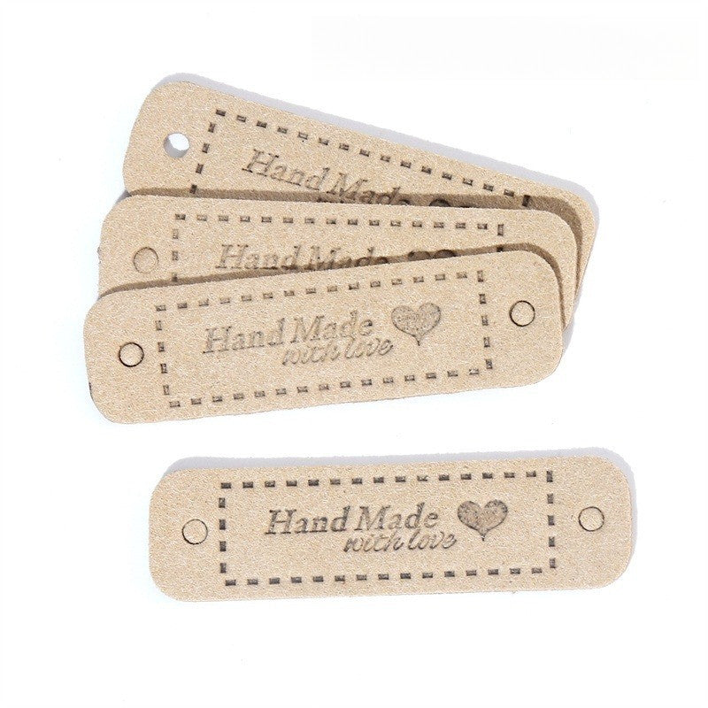5pcs Handmade Microfiber Label Tag Color Tag 彩色标签handmade爱心两孔压花麂皮绒皮标