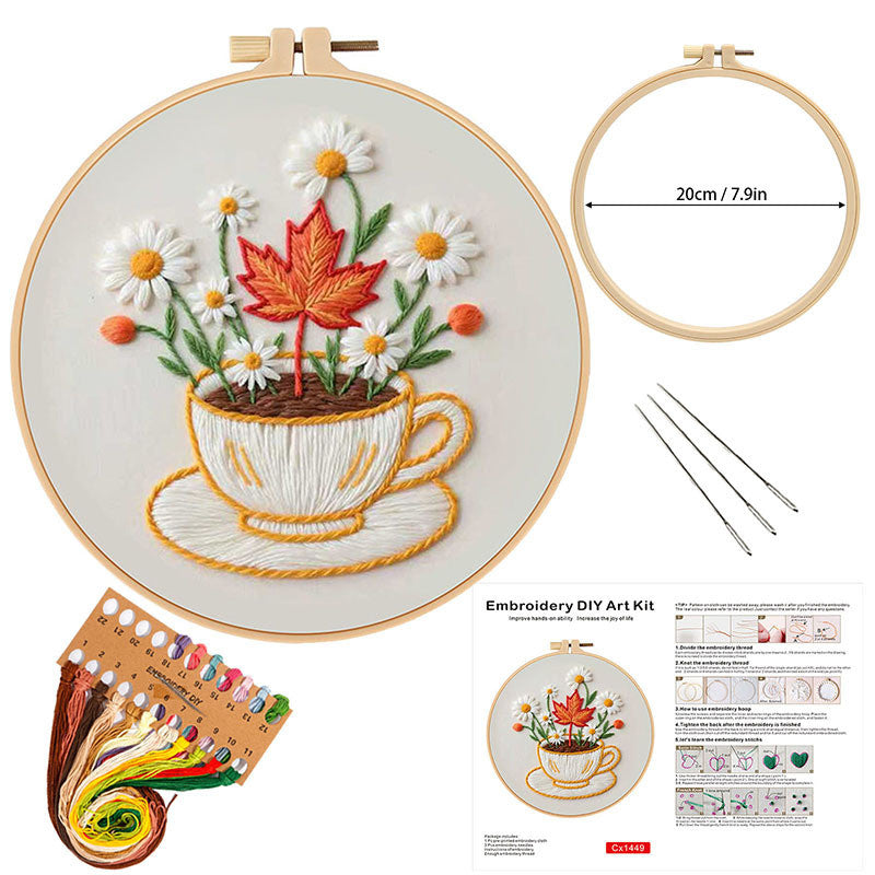 DIY Embroidery Kit Flower Bouquet Pattern | Sunflower Vase Hand Embroidery Starter Kit | Needlework  Set Sulaman Tangan