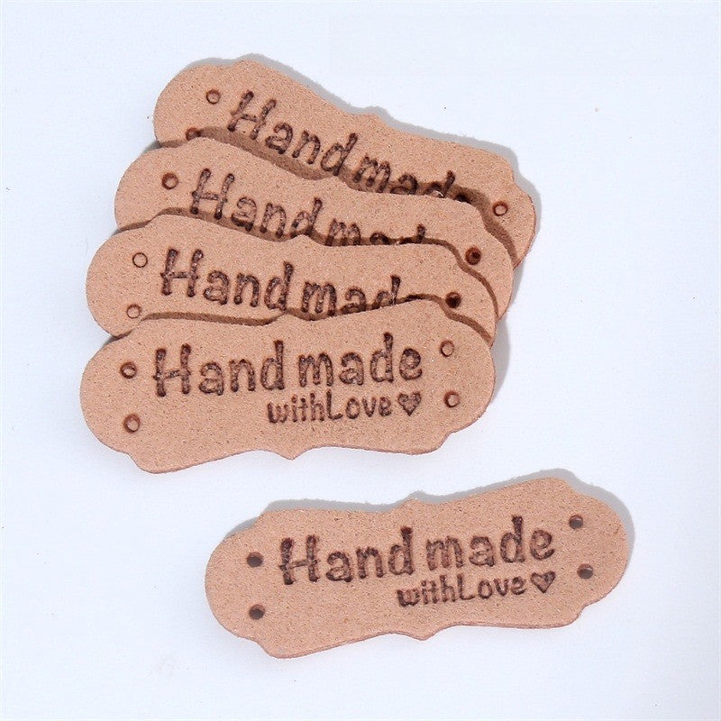 5pcs Handmade Microfiber Label Tag Color Tag 彩色标签handmade花边两孔压花麂皮绒皮标