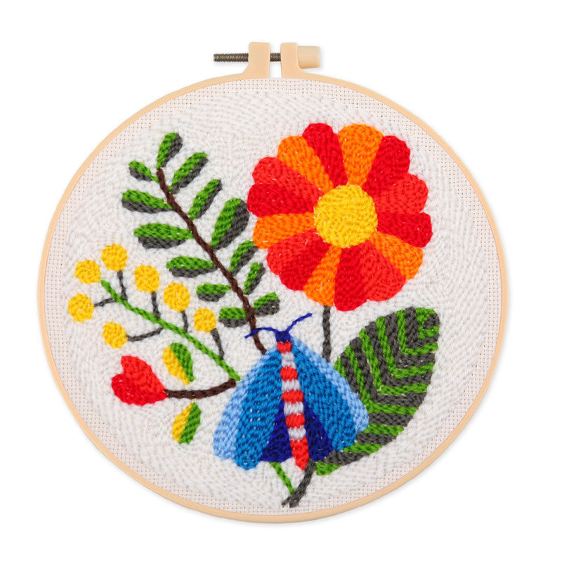 Punch Needle Embroidery Kit with Hoop & Tool | DIY Rug Punch Kit Flower Pattern | Russian Poke Needle Set
