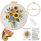 DIY Embroidery Kit Flower Bouquet Pattern | Sunflower Vase Hand Embroidery Starter Kit | Needlework  Set Sulaman Tangan