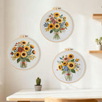 DIY Embroidery Kit Flower Bouquet Pattern | Sunflower Vase Hand Embroidery Starter Kit | Needlework  Set Sulaman Tangan
