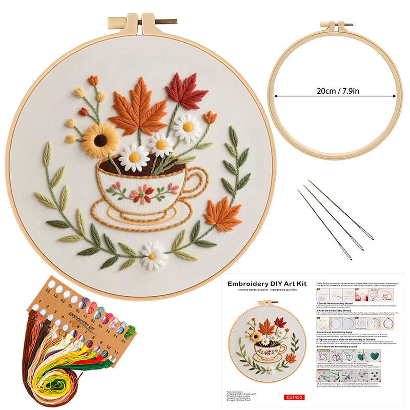 DIY Embroidery Kit Flower Bouquet Pattern | Sunflower Vase Hand Embroidery Starter Kit | Needlework  Set Sulaman Tangan