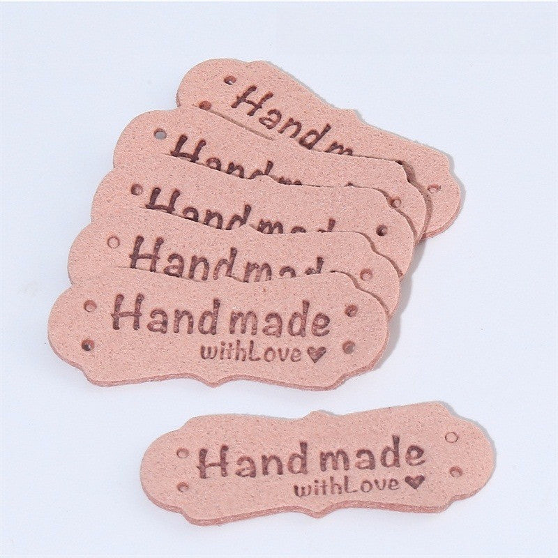 5pcs Handmade Microfiber Label Tag Color Tag 彩色标签handmade花边两孔压花麂皮绒皮标