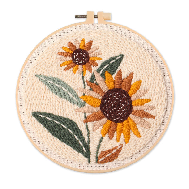 Punch Needle Embroidery Kit with Hoop & Tool | DIY Rug Punch Kit Flower Pattern | Russian Poke Needle Set