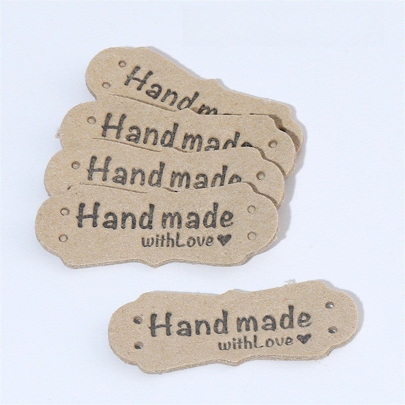 5pcs Handmade Microfiber Label Tag Color Tag 彩色标签handmade花边两孔压花麂皮绒皮标