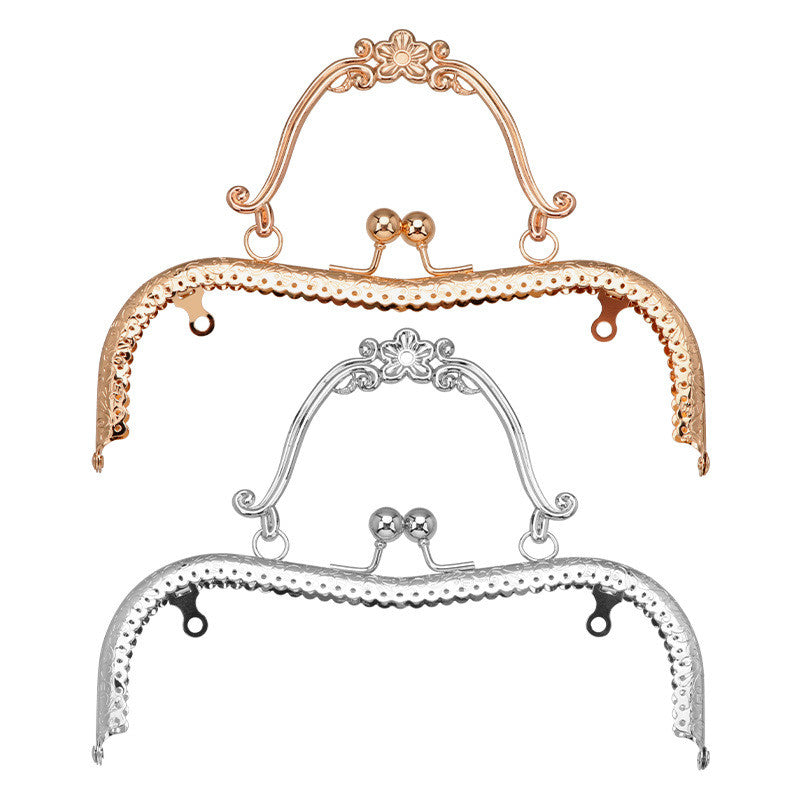 Embossed M-Shape Plum Blossom Metal Purse Frame DIY Handbag Hardware Clasp Lock | Kiss Lock Frame