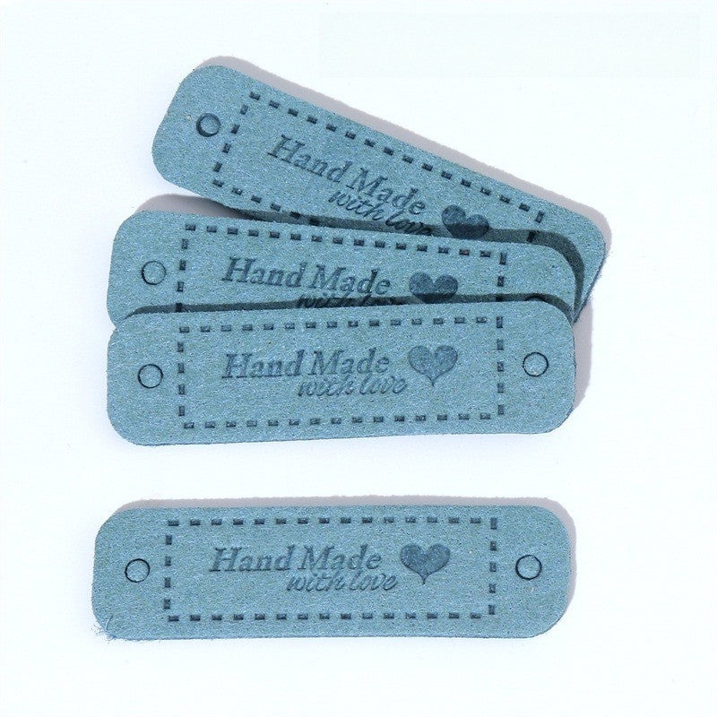 5pcs Handmade Microfiber Label Tag Color Tag 彩色标签handmade爱心两孔压花麂皮绒皮标