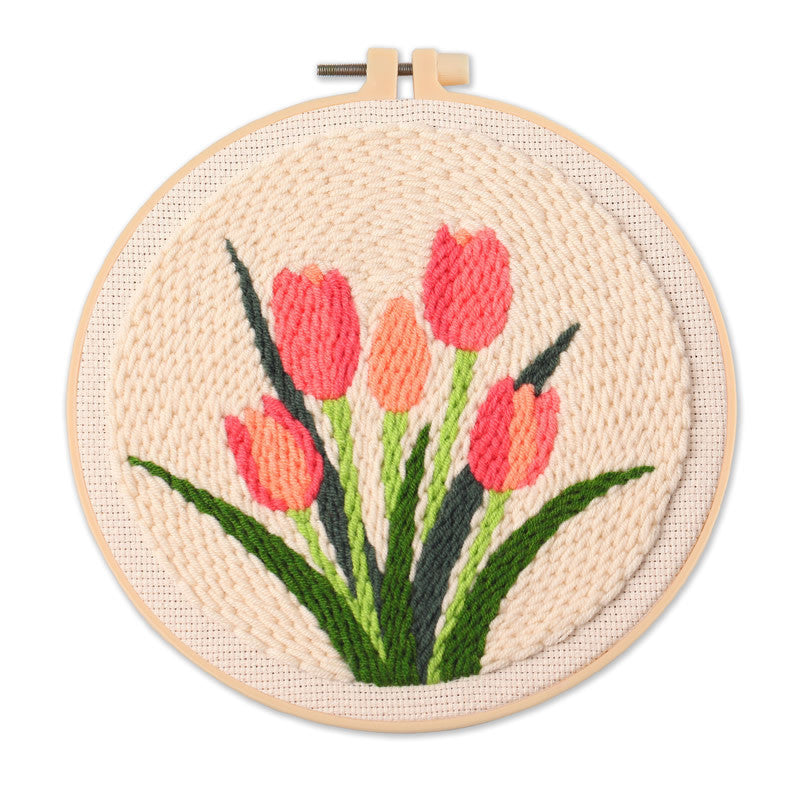 Punch Needle Embroidery Kit with Hoop & Tool | DIY Rug Punch Kit Flower Pattern | Russian Poke Needle Set