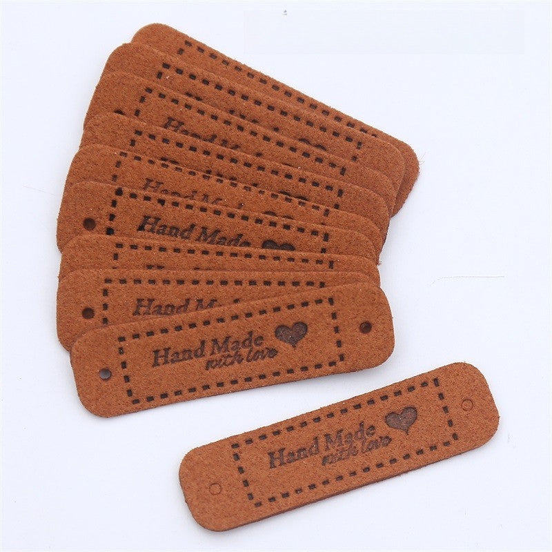 5pcs Handmade Microfiber Label Tag Color Tag 彩色标签handmade爱心两孔压花麂皮绒皮标