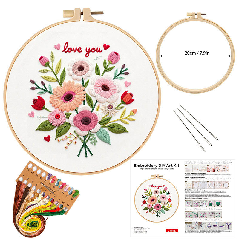 DIY Embroidery Kit Flower Bouquet Pattern | Sunflower Vase Hand Embroidery Starter Kit | Needlework  Set Sulaman Tangan