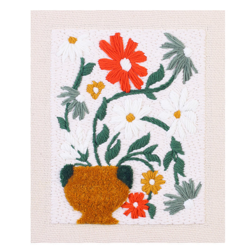 Punch Needle Embroidery Kit with Hoop & Tool | DIY Rug Punch Kit Flower Pattern | Russian Poke Needle Set