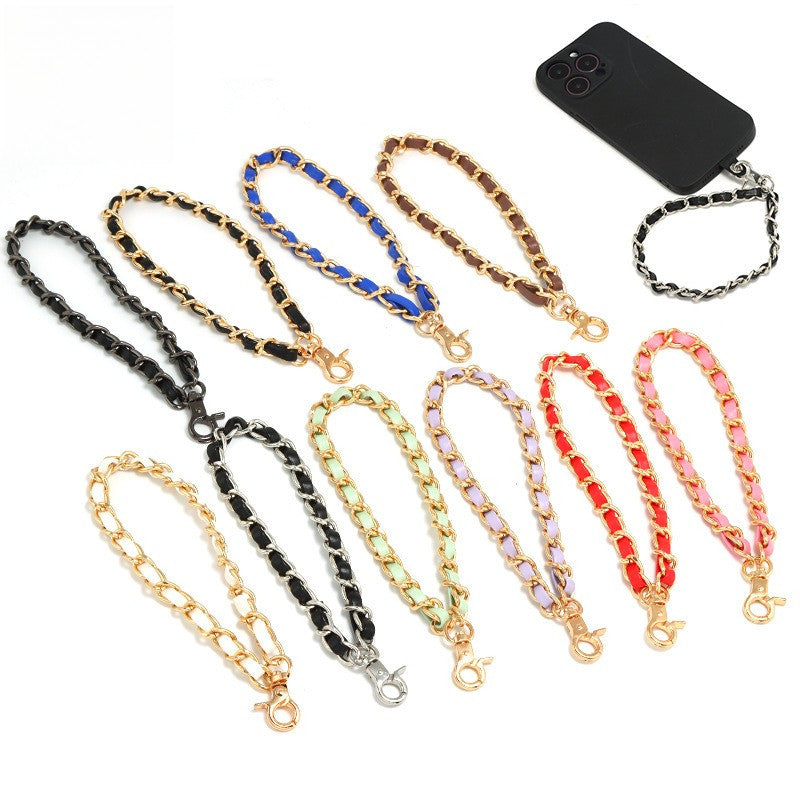 15cm Detachable Phone Wrist Strap | Luxury Metal Chain with PU Leather | Anti-Drop Hand Strap | Stylish & Durable