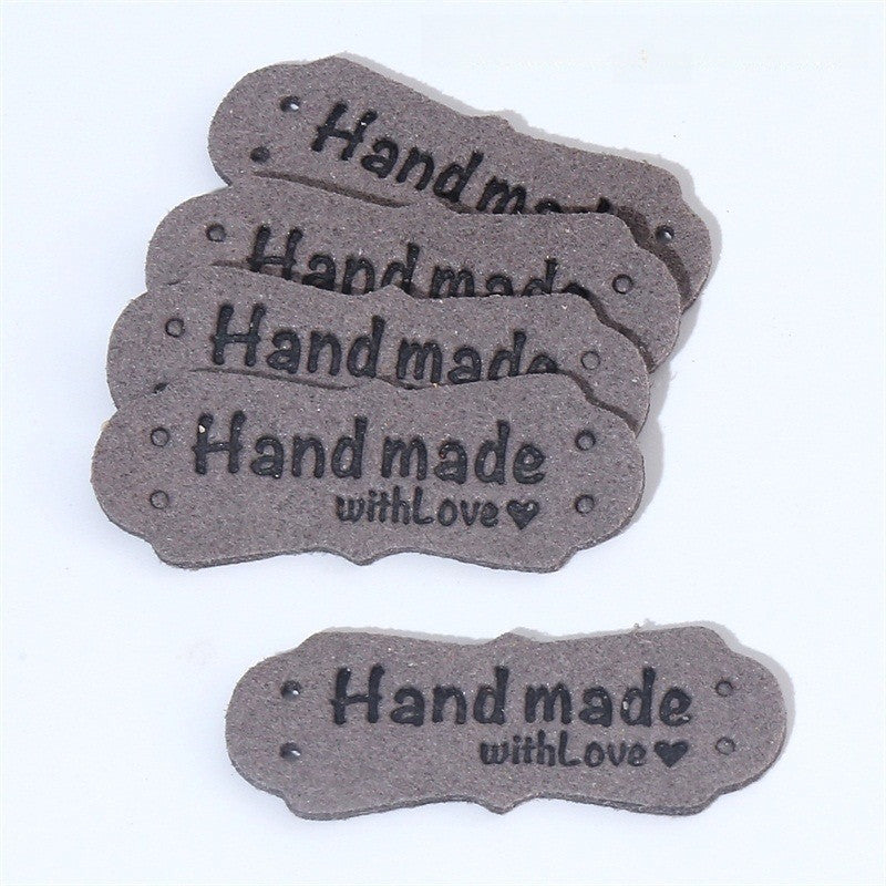 5pcs Handmade Microfiber Label Tag Color Tag 彩色标签handmade花边两孔压花麂皮绒皮标