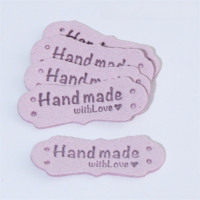 5pcs Handmade Microfiber Label Tag Color Tag 彩色标签handmade花边两孔压花麂皮绒皮标