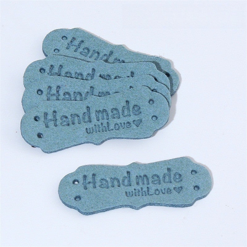 5pcs Handmade Microfiber Label Tag Color Tag 彩色标签handmade花边两孔压花麂皮绒皮标